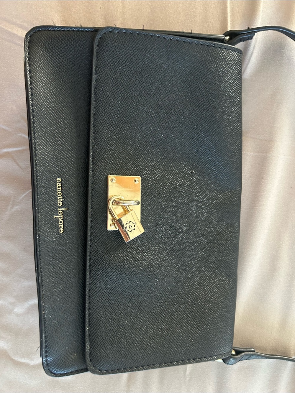 Nanette Lepore Black Crossbody Bag with Gold Lock Accent